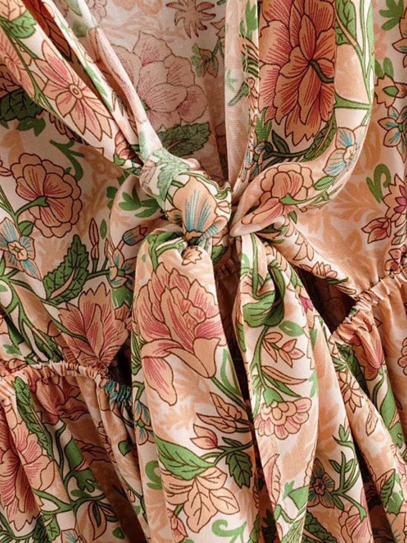 Summer Mini Dress In Peach & Green Floral: 8