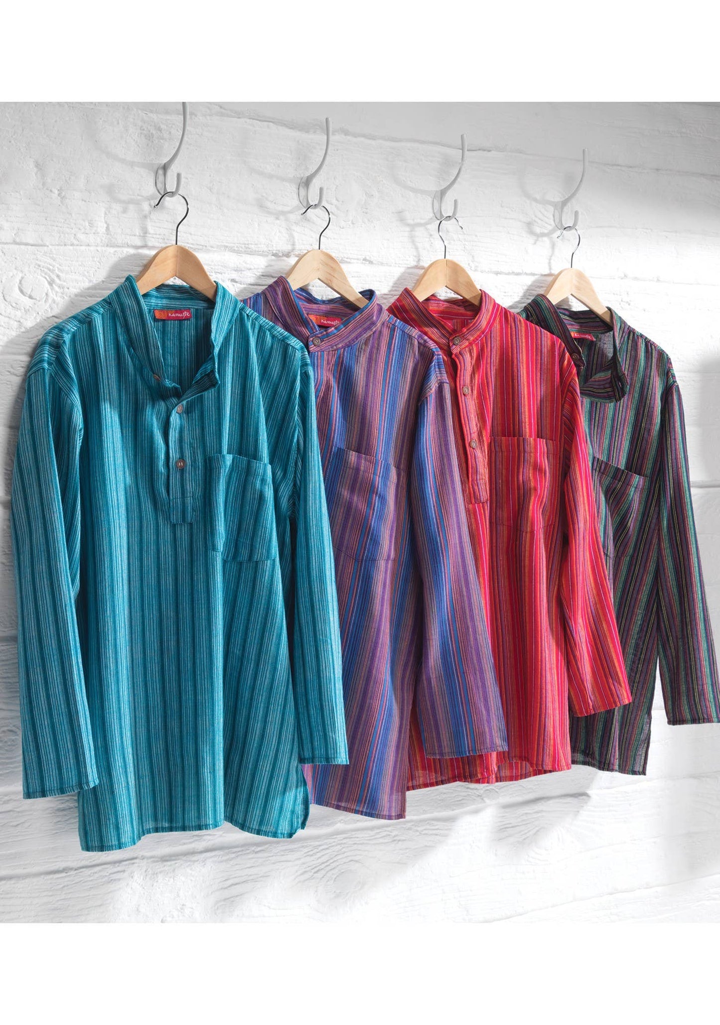 Unisex Lightweight Cotton Stripe Grandad Shirt: L