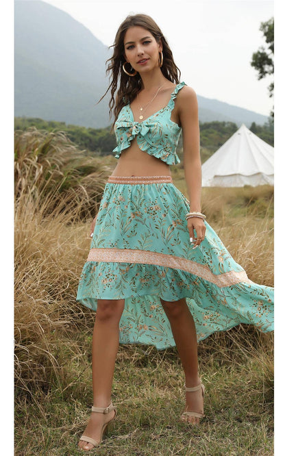 Two Piece Co Ord Skirt And Summer Bralet Top In Mint Green P: 14
