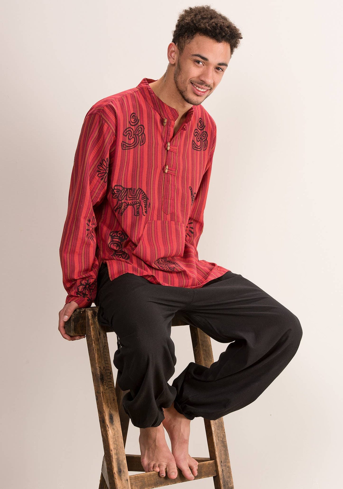 Stonewashed Cotton Stripe Shirt, Kangaroo Pocket