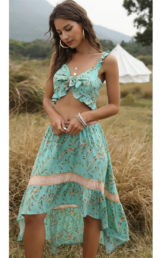 Two Piece Co Ord Skirt And Summer Bralet Top In Mint Green P: 14