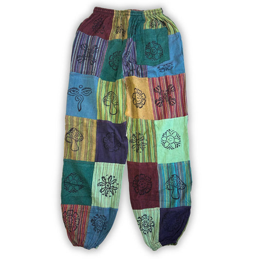 Patchwork Pants – Nomad Sari Collection: Nomad Sari Pants -Green Tones (105x127cm) S/M