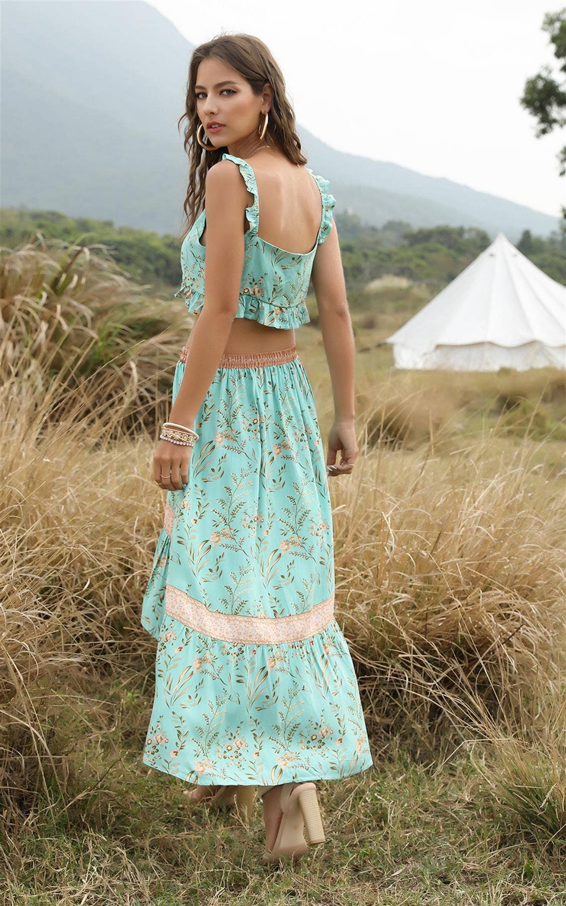 Two Piece Co Ord Skirt And Summer Bralet Top In Mint Green P: 14