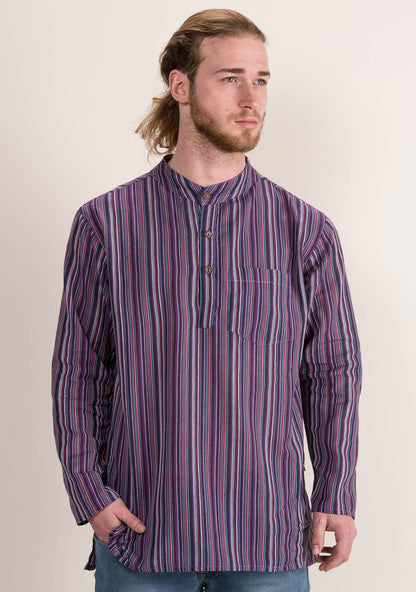 Unisex Lightweight Cotton Stripe Grandad Shirt: XL