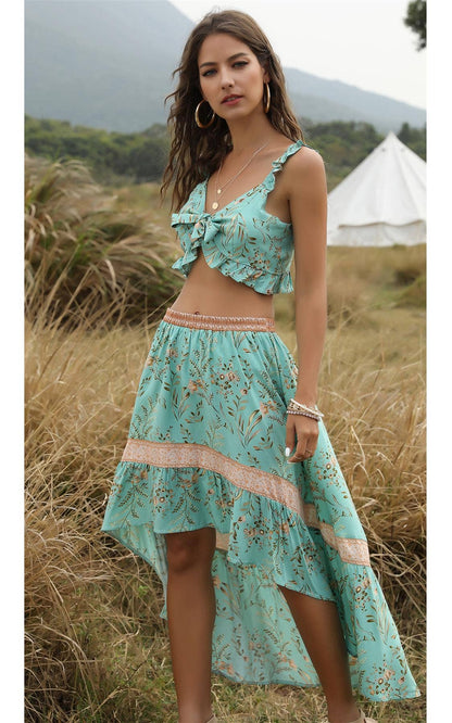 Two Piece Co Ord Skirt And Summer Bralet Top In Mint Green P: 14
