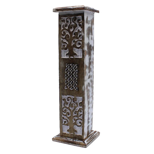 WWIH-04 - White Washed Incense Holder - Smoke Tower