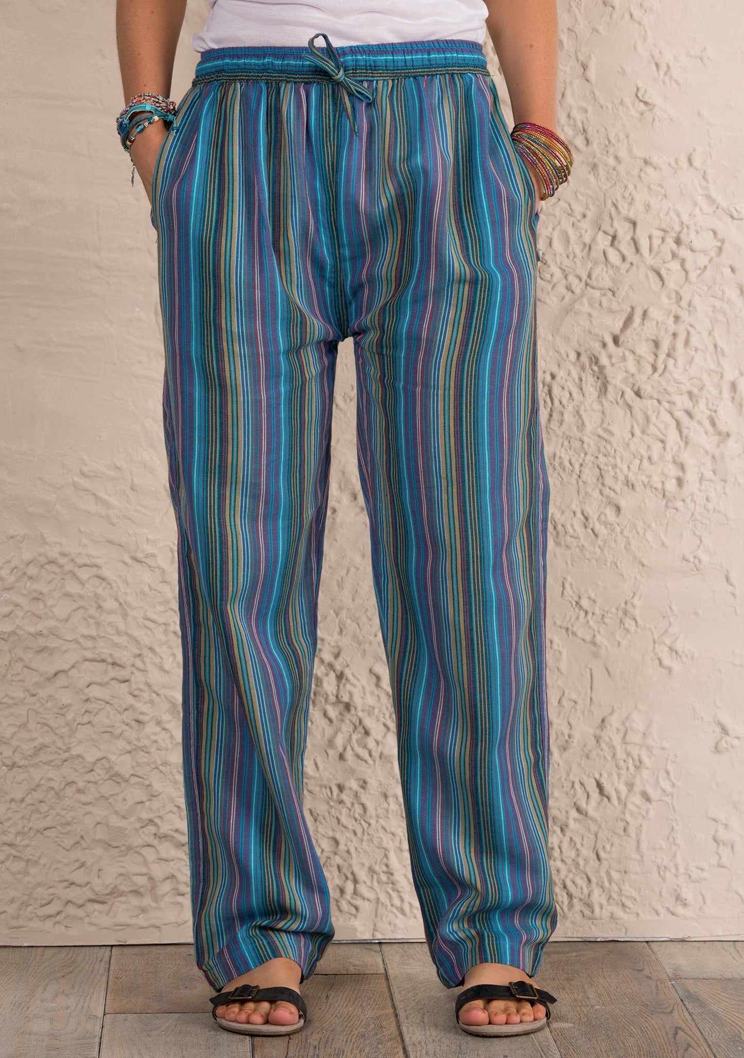 Unisex Cotton Stripe Trousers: Large (L)