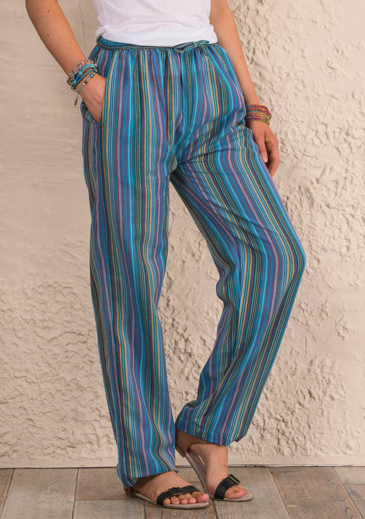 Unisex Cotton Stripe Trousers: Large (L)