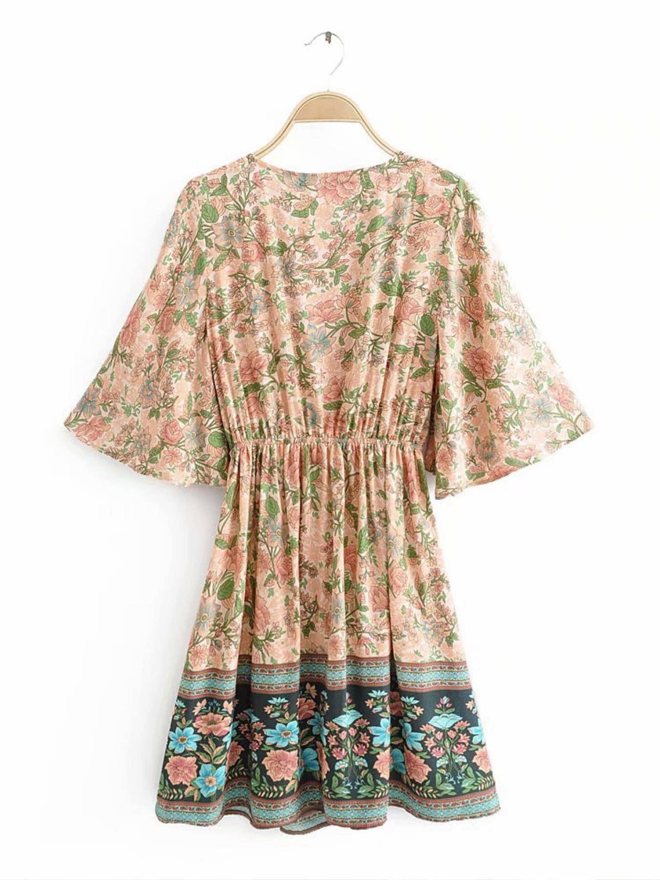 Summer Mini Dress In Peach & Green Floral: 10
