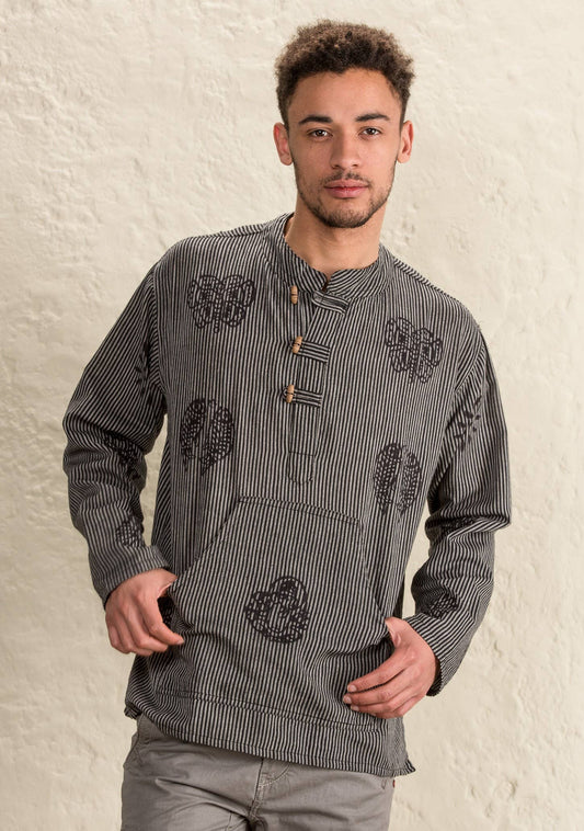 Stonewashed Cotton Stripe Shirt, Kangaroo Pocket