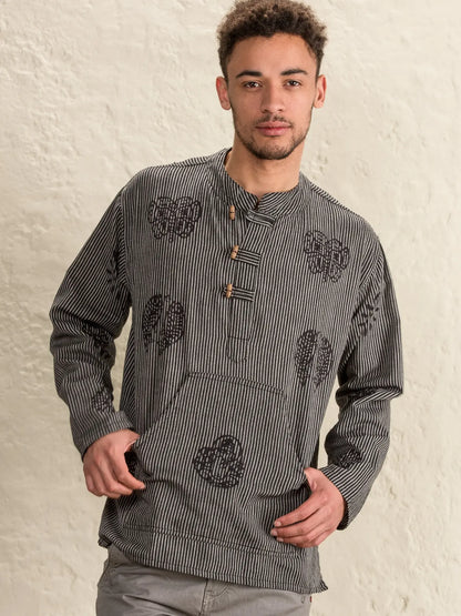 Stonewashed Cotton Stripe Shirt, Kangaroo Pocket