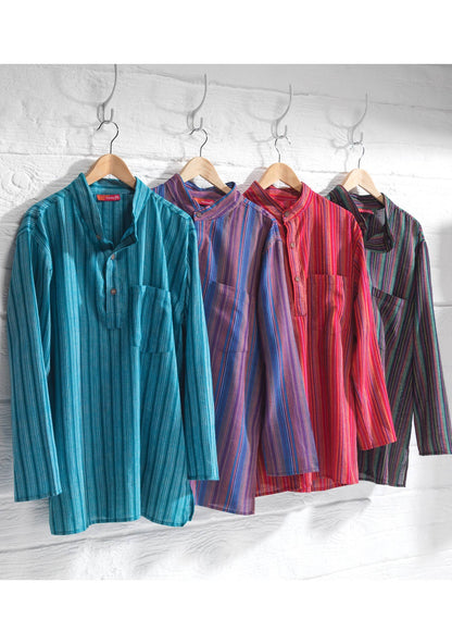 Unisex Lightweight Cotton Stripe Grandad Shirt: XL